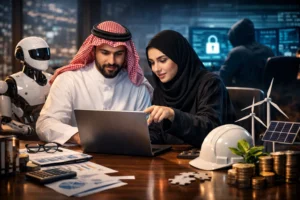 صورة تدل على أكثر 10 مهارات مطلوبة في سوق العمل السعودي لعام 2026 وتشمل الذكاء الاصطناعي وتحليل البيانات